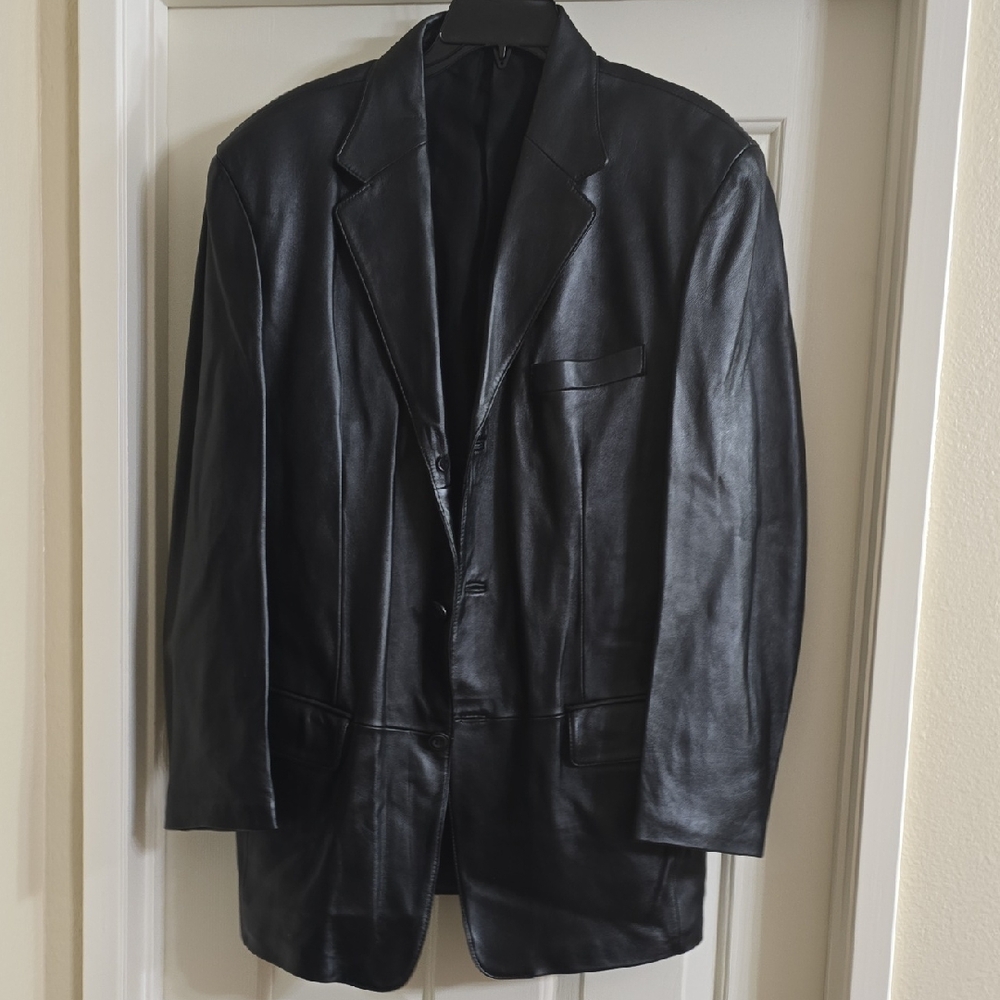 jf j.ferrar Men's Black Leather Sport Coat Blazer